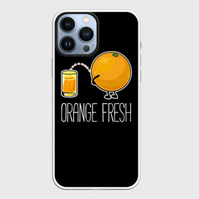 Чехол для iPhone 13 Pro Max с принтом Orange fresh   апельсиновый фрэш в Белгороде,  |  | freshly squeezed | funny | joke | juice | orange | orange fresh | апельсин | апельсиновый фрэш | писает в стакан | прикол | свежевыжатый | сок | шутка