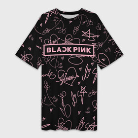 Платье-футболка 3D с принтом BLACKPINK АВТОГРАФЫ ЧЁРНЫЙ в Белгороде,  |  | black  pink | blackpink | ddudu ddudu | jennie | jisoo | kpop | lalisa | lisa | rose | блекпинк | группа | ддуду ддуду | дженни | джису | корейская группа | кпоп | лисы | розовый | розэ | черный