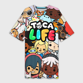 Платье-футболка 3D с принтом Toca Life персонажи из игры в Белгороде,  |  | toca boca | toca life | детская игра | игра | лого | логотип | персонажи | прикоснуться ко рту | тока бока