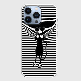 Чехол для iPhone 13 Pro с принтом Кот рвет тельняшку в Белгороде,  |  | cat | hung | mad cat | stripes | tears | vest | бешеный кот | кошка | повис | полосы | рвет | тельняшка