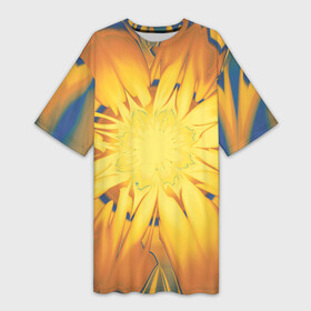 Платье-футболка 3D с принтом Солнечный цветок. Абстракция. 535 332 32. в Белгороде,  |  | abstraction | blue | flower | fractal | sunny | yellow | абстракция | желтый | на витрину | солнечный | фрактал | цветок