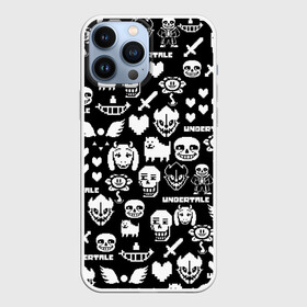 Чехол для iPhone 13 Pro Max с принтом UNDERTALE PATTERN БЕЛЫЙ в Белгороде,  |  | asriel dreemurr | chara | frisk | gaster blaster | heart | sans | undertale | азриэль дримурр | андертейл | гастер | меттатон | санс | сердце | фриск | чара