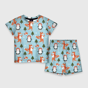 Детский костюм с шортами 3D с принтом Лисята и пингвины  Новый год 2022 в Белгороде,  |  | 2022 | год | лисята | новый | пингвины | тигр | шапки