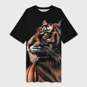 Платье-футболка 3D с принтом Тигр в Темноте  Взгляд Вверх в Белгороде,  |  | 2022 | beast | black | cat | christmas | merry | new year | tiger | xmas | водяной | год тигра | животные | зверь | когти | кот | кошки | новый год | огонь | паттерн | полосатый | рождество | тигр | узор | чб | черный