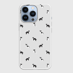 Чехол для iPhone 13 Pro с принтом Черно белые собачки паттерн в Белгороде,  |  | Тематика изображения на принте: белый | бордер колли | бостон терьер | монохром | папильон | паттерн | серый | собаки | спокойные цвета | той спаниэль | французский бульдог | черно белый принт