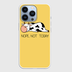 Чехол для iPhone 13 Pro с принтом Nope, not today в Белгороде,  |  | Тематика изображения на принте: bull | joke | lazy cow | lies | nope | not today | rests | бык | лежит | ленивая корова | не сегодня | нет | отдыхает | прикол | шутка