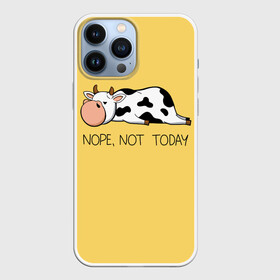Чехол для iPhone 13 Pro Max с принтом Nope, not today в Белгороде,  |  | Тематика изображения на принте: bull | joke | lazy cow | lies | nope | not today | rests | бык | лежит | ленивая корова | не сегодня | нет | отдыхает | прикол | шутка