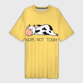 Платье-футболка 3D с принтом Nope, not today в Белгороде,  |  | bull | joke | lazy cow | lies | nope | not today | rests | бык | лежит | ленивая корова | не сегодня | нет | отдыхает | прикол | шутка
