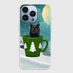 Чехол для iPhone 13 Pro с принтом Черный кот в кружке в Белгороде,  |  | зима | кот | котенок | котик | котики | кошка | новогодняя | новый год | рождество | тепло