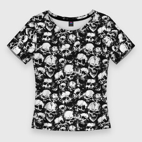 Женская футболка 3D Slim с принтом Screaming skulls в Белгороде,  |  | bone | bones | screaming | screaming skulls | skull | skulls | кости | кричат | кричащие | кричащие черепа | череп | черепа