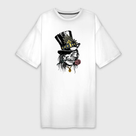 Платье-футболка хлопок с принтом Samdi в Белгороде,  |  | baron samdi | cross | rose | skull | top hat hat | барон самди | крест | цилиндр | череп | шляпа