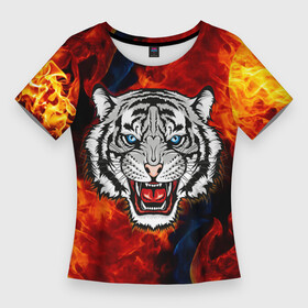 Женская футболка 3D Slim с принтом ОГНЕННЫЙ ТИГР  FIRE TIGER в Белгороде,  |  | 2022 | beast | merry christmas | new year | red bow | santa hat | snow | tiger | winter | winter is coming | year of the tiger | год тигра | дед мороз | животные | звери | зверь | зима | зима 2022 | зима близко | новог | новогодни
