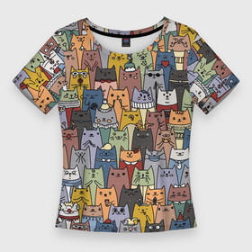 Женская футболка 3D Slim с принтом The Коты в Белгороде,  |  | cats | дудлинг | котики | коты | кошки | паттерн