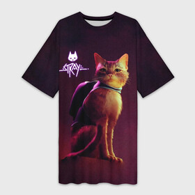 Платье-футболка 3D с принтом Stray  Блуждающий кот в Белгороде,  |  | stray | блуждающий кот | бродить | игра про кота | потерявшийся кот | стрей | стрэй