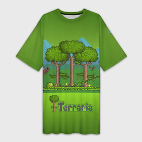 Платье-футболка 3D с принтом Лесок в Террарии в Белгороде,  |  | game | games | teraria | terraria | игра | игры | терартия | террария