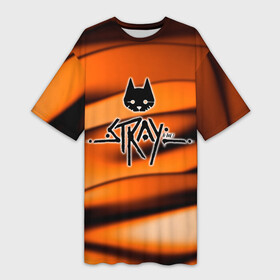 Платье-футболка 3D с принтом Stray  Логотип в Белгороде,  |  | Тематика изображения на принте: stray | блуждающий кот | бродить | игра про кота | потерявшийся кот | стрей | стрэй