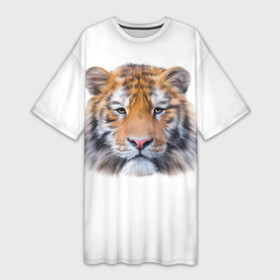 Платье-футболка 3D с принтом Тигр рыжий полосатый в Белгороде,  |  | голова тигра | дикая природа | зверь | знак | китайский новый год | новый год | полосатый тигра | тигр