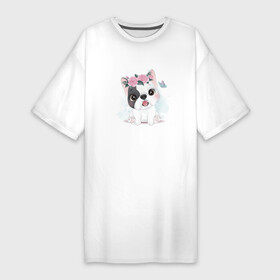 Платье-футболка хлопок с принтом Миленький Французский бульдог в Белгороде,  |  | dog | бульдог | маленькая собачка | пес | песель | песик | собака | собачка | французский бульдог | щенок