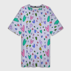 Платье-футболка 3D с принтом Сиреневые сердечки в Белгороде,  |  | зелёные сердечки | пастельные цвета | пижама в сердечках | разноцветные сердечки | розовые сердечки | сердечки | сиреневые сердечки