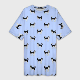 Платье-футболка 3D с принтом Хаски паттерн в Белгороде,  |  | dog | husky | siberian husky | большая собака | паттерн | породистая собака | сибирский хаски | собака | собака в полный рост | собачка | хаски