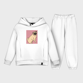Детский костюм хлопок Oversize с принтом Мопс на пепельно розовом серия третий в Белгороде,  |  | pug | графический принт | декоративные породы | китайская порода | мопс | мопсы | пепельнорозовый | приглушенные цвета | сидящая собака | собака | собачка
