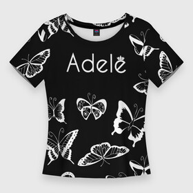 Женская футболка 3D Slim с принтом Адель летящие бабочки в Белгороде,  |  | Тематика изображения на принте: adele | adele adkins | logo | адель | адель эдкинс | британская певица | лого | логотип | музыка | певица
