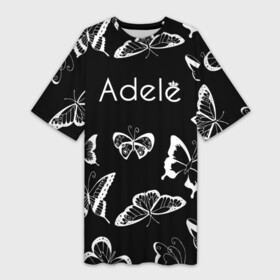 Платье-футболка 3D с принтом Адель летящие бабочки в Белгороде,  |  | adele | adele adkins | logo | адель | адель эдкинс | британская певица | лого | логотип | музыка | певица
