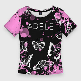 Женская футболка 3D Slim с принтом [Adele]  Бабочки в Белгороде,  |  | adele | adele adkins | logo | адель | адель эдкинс | британская певица | лого | логотип | музыка | певица