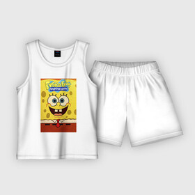 Детская пижама с шортами хлопок с принтом Sponge в Белгороде,  |  | bikini bottom | fast food | nickelodeon | sea | sponge bob | square pants | губка | губка боб | квадратные штаны | море | низ бикини | фэст фуд