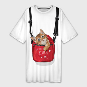 Платье-футболка 3D с принтом Карманный котенок в Белгороде,  |  | Тематика изображения на принте: животное | карман | кот | котенок | котэ | сумка