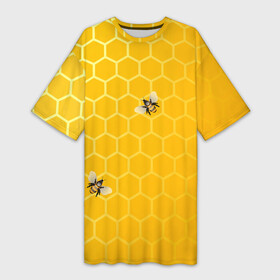 Платье-футболка 3D с принтом Любишь мед, люби и пчелок в Белгороде,  |  | мед | насекомые | пчелки | пчелы | соты | шестиугольники