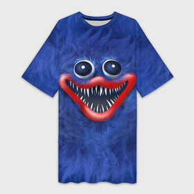 Платье-футболка 3D с принтом Smile Huggy Wuggy в Белгороде,  |  | huggy | huggywuggy | poppy | poppyplaytime | wuggy | игра | монстр | поппи | хагиваги