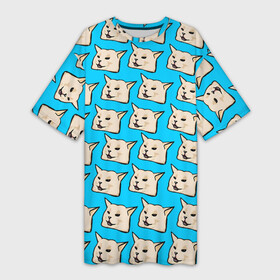 Платье-футболка 3D с принтом screaming woman cat в Белгороде,  |  | screaming woman cat | белый кот | женщина кричит на кота | кот за столом | мем