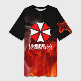 Платье-футболка 3D с принтом Umbrella Corporation пламя в Белгороде,  |  | corp | corporation | resident evil | umbrella | umbrella corporation | зомбиапокалипсис | зонт | игра