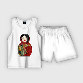 Детская пижама с шортами хлопок с принтом Красивая матрешка в Белгороде,  |  | девушка | женщина | игрушка | красота | кукла | матрешка | народный | национальный | россия | русская | этнический | этно