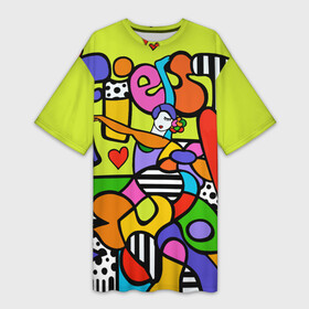 Платье-футболка 3D с принтом Fiesta dance в Белгороде,  |  | Тематика изображения на принте: brazilian artist | bright colors | cubism | emoji | girl | graffiti | hearts | love | pop art | romero britto | valentine | бразильский художник | граффити | девушка | день святого валентина | кубизм | любовь | ромеро бритто | с