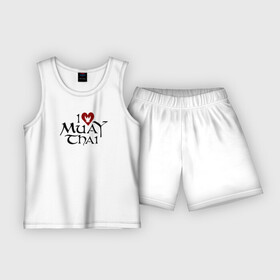 Детская пижама с шортами хлопок с принтом Я люблю Муай Тай в Белгороде,  |  | muay thai | боевые искусства | боксер | кикбоксинг | муай тай | муайтай | спорт | тайский бокс | тайский боксер