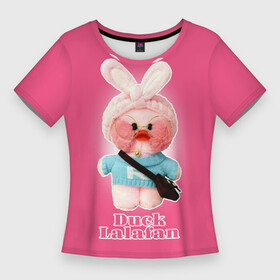 Женская футболка 3D Slim с принтом Duck Lalafan утёнок Лалафанфан в Белгороде,  |  | duck | korean | lalafanfan | rosy cheeks | soft | toy | игрушка | корейская | круглые очки | лалафан | лалафанфан | мягкая | розовые щёки | утка