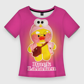 Женская футболка 3D Slim с принтом Duck Lalafanfan Лалафанфан в Белгороде,  |  | duck | korean | lalafanfan | rosy cheeks | soft | toy | игрушка | корейская | круглые очки | лалафан | лалафанфан | мягкая | розовые щёки | утка