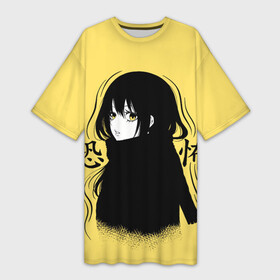 Платье-футболка 3D с принтом Yellow Miko в Белгороде,  |  | anime | chan | mieruko | mierukochan | аниме | аниме девочка видит это | девочка видит | девочка которая видит это | миеруко чан | мико чан | монстры | призраки | ужасы