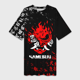 Платье-футболка 3D с принтом CYBERPUNK SAMURAI JAPAN STYLE  САМУРАЙ в Белгороде,  |  | cd project red | cyberpunk 2077 | demon | keanu reeves | maelstrom | militech | quadra | samurai | smile | trauma | trauma team | демон | иероглифы | киану ривз | киберпанк 2077 | милитех | самурай | символы | смайл
