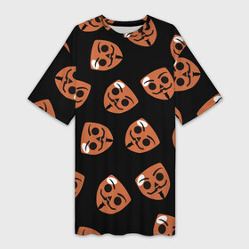 Платье-футболка 3D с принтом Бабл Квас  узор из масок в Белгороде,  |  | бабл квас | бойцы | игра | логотип | маска | мем | мобильная | оранжевый | приложение