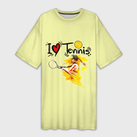 Платье-футболка 3D с принтом Я Люблю Tennis в Белгороде,  |  | tennis | корт | мячик | ракетки | спортсменка | теннис | теннисистка | я люблю теннис