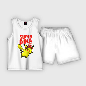 Детская пижама с шортами хлопок с принтом SUPER PIKA BROS. СУПЕР ПИКА, ПИКАЧУ в Белгороде,  |  | go | pika | pika pika | pikachu | pokemon | го | пика | пика пика | пикачу | пикачю | покемон | покемоны