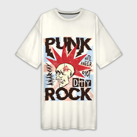 Платье-футболка 3D с принтом Punk Rock (Панк) в Белгороде,  |  | dead kennedys | exploited | fpg | punks not dead | анархия | гаражный рок | гитара | гражданская оборона | гранж | ирокез | король и шут | металл | музыка | наив | панк рок | пурген | рок музыка | рокер | рокнролл
