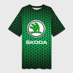 Платье-футболка 3D с принтом [Skoda]  Неоновые соты в Белгороде,  |  | auto | shkoda | skoda | авто | автомобиль | бренд | марка | шкода
