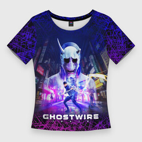 Женская футболка 3D Slim с принтом GhostWire: Tokyo в Белгороде,  |  | Тематика изображения на принте: akito | ghost | tokyo | wire | акито | призрак | токио | хоррор