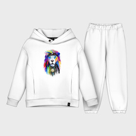 Детский костюм хлопок Oversize с принтом Color lion Neon в Белгороде,  |  | color | eyes | feather | lion | mane | muzzle | nose | грива | лев | нос | перо | цвет