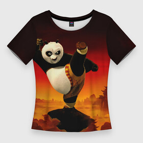 Женская футболка 3D Slim с принтом Кунг фу Панда New в Белгороде,  |  | закат | китай | конфу | мульт | панда | чайна