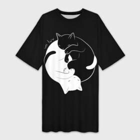 Платье-футболка 3D с принтом Бесконечная любовь  Endless kitty love в Белгороде,  |  | black | cats | dualism | endless | eternity | evil | good | infinity | kitty | love | white | yang | yin | белое | бесконечная | бесконечность | вечность | добро | дуализм | зло | инь | коты | кошки | любовь | черное | ян